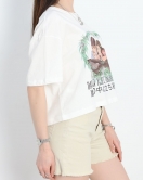 Baskılı Oversize Crop Tişört Beyaz - 30391.1872.