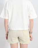 Baskılı Oversize Crop Tişört Beyaz - 30391.1872.